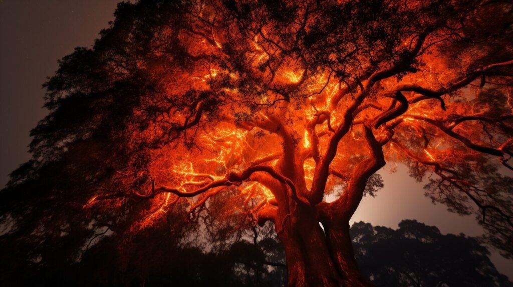 Oak tree and fire