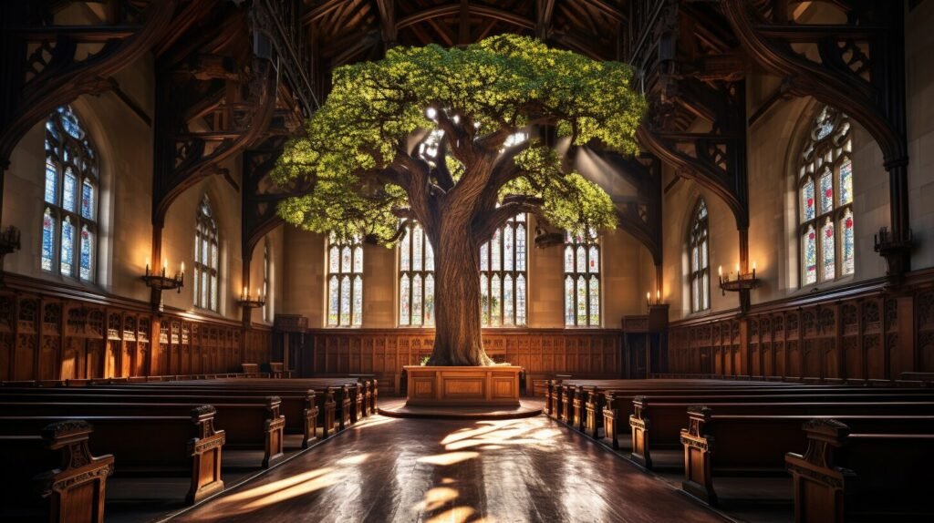 Oak tree in a church