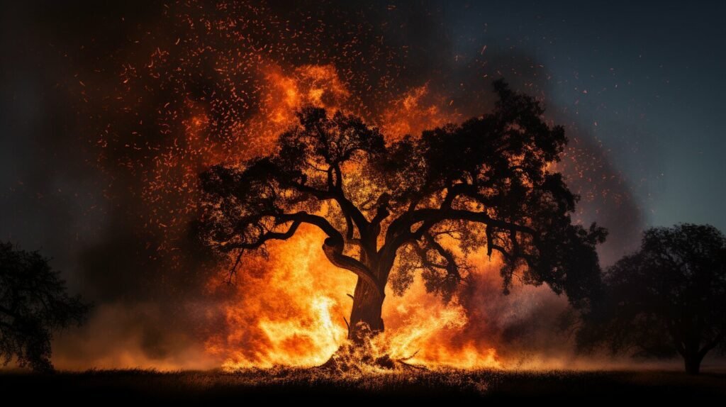 oak tree and fire