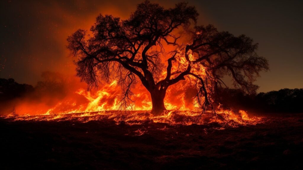 oak tree and fire