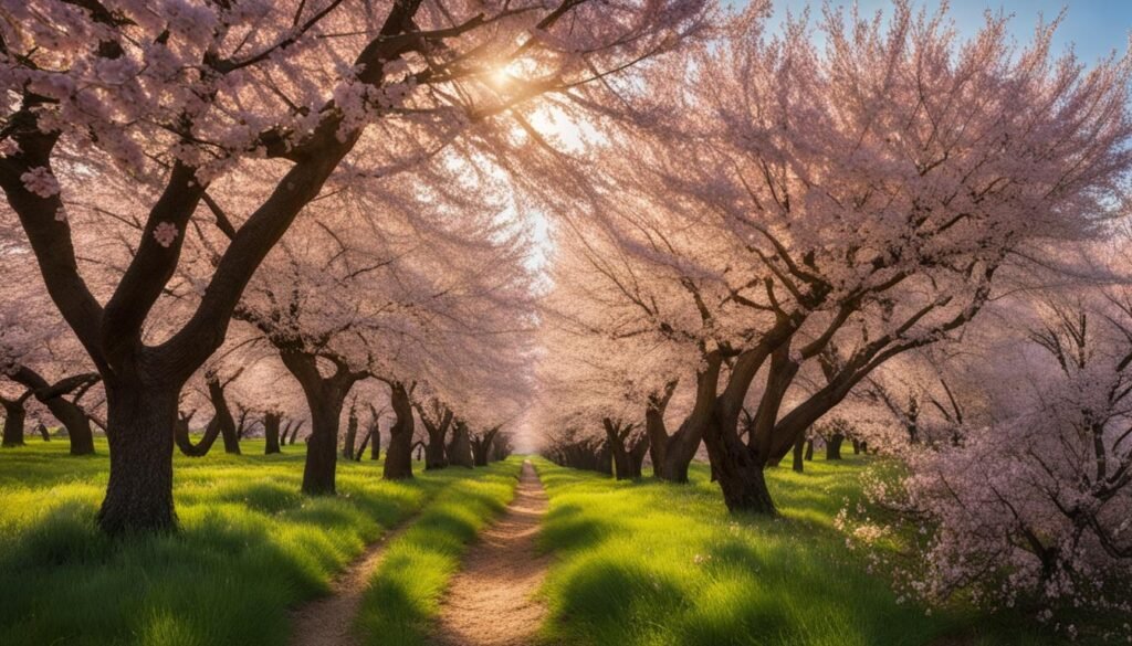 The beauty of blooming almond trees